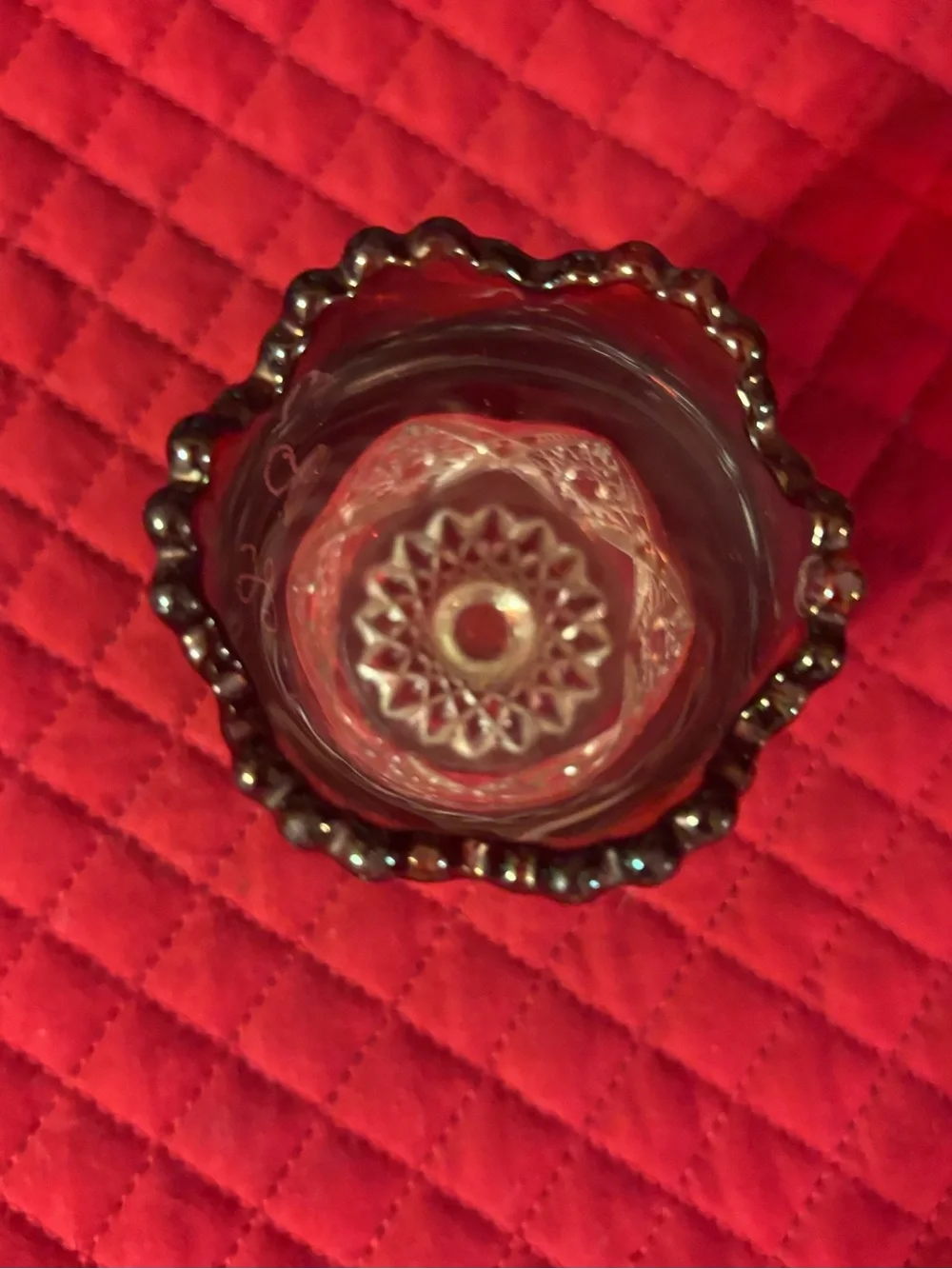 Antique 1910 Ruby Red Glass Toothpick Holder/Shot Glass with Clear Cut Base